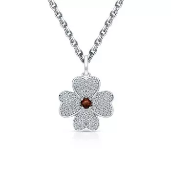 Серебряное шейное украшение с фианитами и гранатами природными