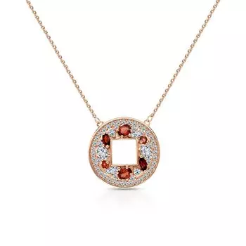 Серебряное шейное украшение с фианитами и гранатами природными