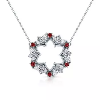 Серебряное шейное украшение с фианитами и гранатами природными