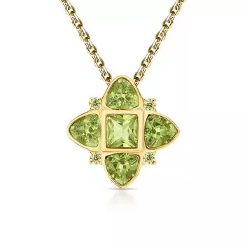 Серебряное шейное украшение с фианитами и хризолитами природными