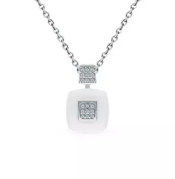 Серебряное шейное украшение с фианитами и керамикой