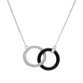 Серебряное шейное украшение с фианитами и керамикой