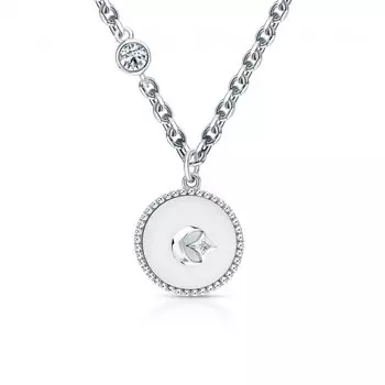 Серебряное шейное украшение с фианитами и керамикой