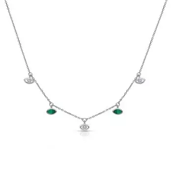 Серебряное шейное украшение с фианитами и малахитом