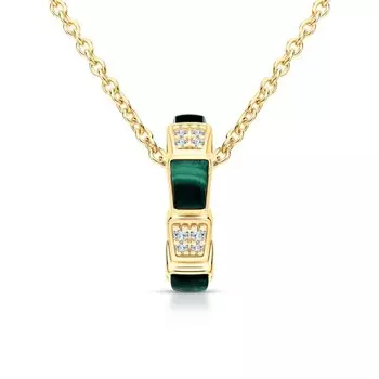 Серебряное шейное украшение с фианитами и малахитом