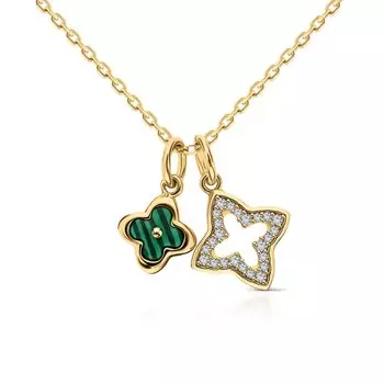 Серебряное шейное украшение с фианитами и малахитом синтетическим