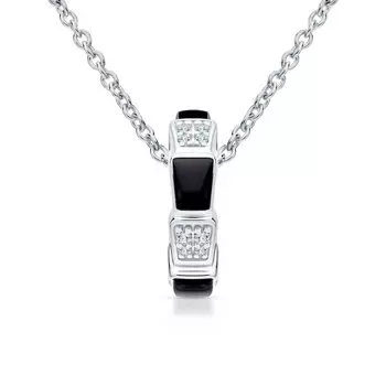 Серебряное шейное украшение с фианитами и ониксом