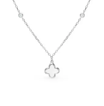 Серебряное шейное украшение с фианитами и перламутром природным