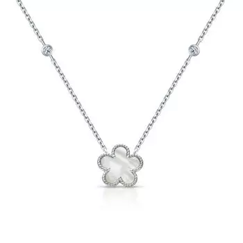 Серебряное шейное украшение с фианитами и перламутром природным