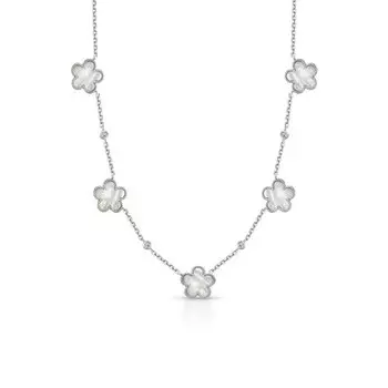 Серебряное шейное украшение с фианитами и перламутром природным