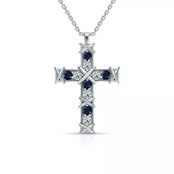 Серебряное шейное украшение с фианитами и сапфирами природными