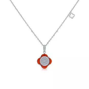 Серебряное шейное украшение с фианитами и сердоликом