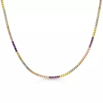 Серебряное шейное украшение с фианитами и шпинелями природными