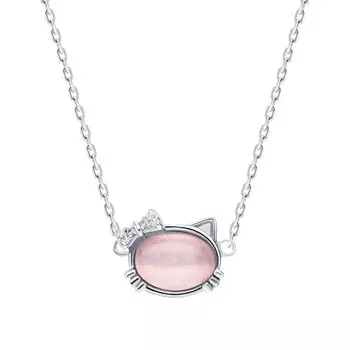 Серебряное шейное украшение с фианитами и синтетическим кошачьим глазом