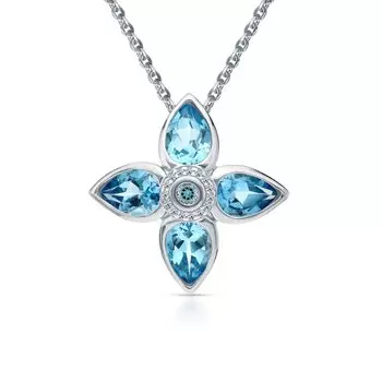 Серебряное шейное украшение с фианитами и топазами природными