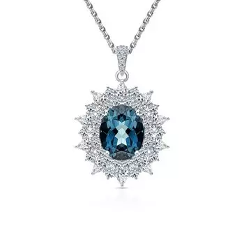 Серебряное шейное украшение с фианитами и топазами природными