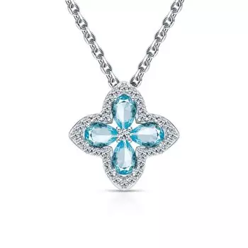 Серебряное шейное украшение с фианитами и топазами природными