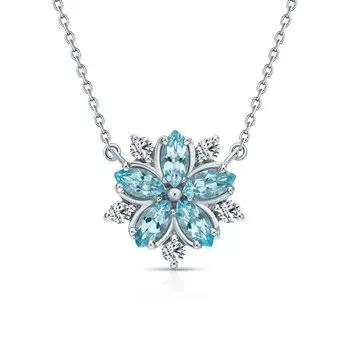 Серебряное шейное украшение с фианитами и топазами природными