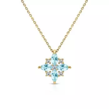 Серебряное шейное украшение с фианитами и топазами природными