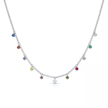 Серебряное шейное украшение с фианитами, топазами природными и синтетической шпинелью