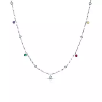 Серебряное шейное украшение с фианитами, топазами природными и синтетической шпинелью