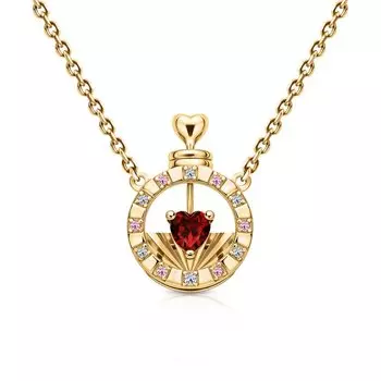 Серебряное шейное украшение с гранатом, фианитами и корундами