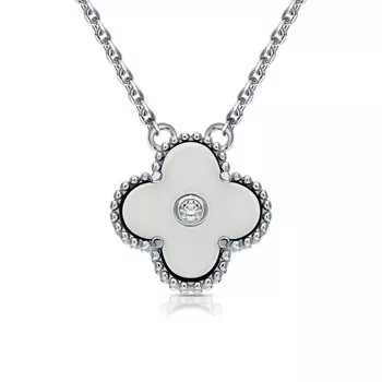 Серебряное шейное украшение с керамикой и фианитом