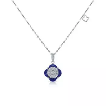 Серебряное шейное украшение с лазуритом и фианитами