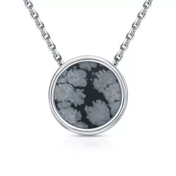 Серебряное шейное украшение с обсидианом