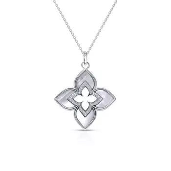 Серебряное шейное украшение с перламутром и фианитами