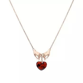 Серебряное шейное украшение с янтарем природным