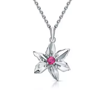 Серебряное шейное украшение с розовым топазом природным