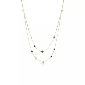 Серебряное шейное украшение с тигровым глазом, лазуритом, агатом и малахитом