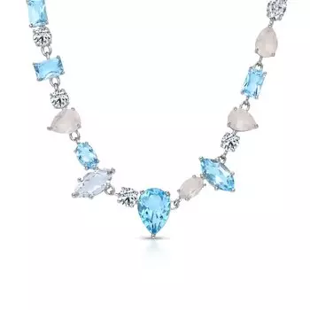 Серебряное шейное украшение с топазами природными и кварцами природными