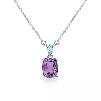 Серебряное шейное украшение с топазом и аметистом