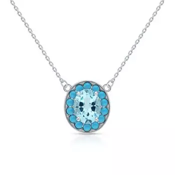 Серебряное шейное украшение с топазом природным и бирюзой синтетической