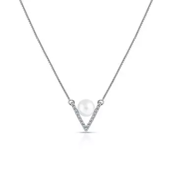 Серебряное шейное украшение с жемчугом и фианитами