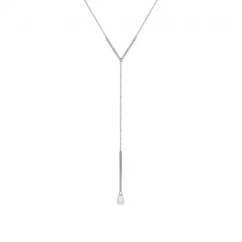 Серебряное шейное украшение с жемчугом и фианитами