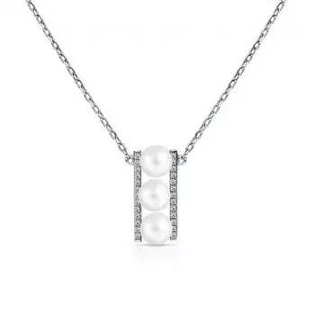 Серебряное шейное украшение с жемчугом и фианитами