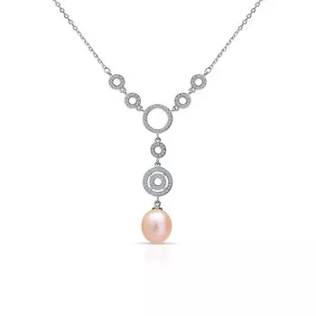 Серебряное шейное украшение с жемчугом и фианитами