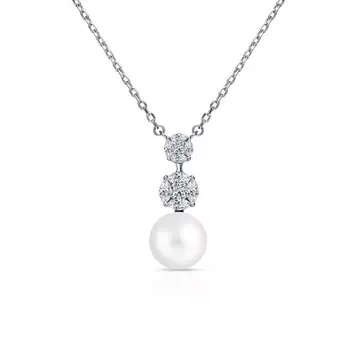 Серебряное шейное украшение с жемчугом и фианитами