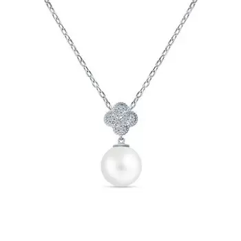 Серебряное шейное украшение с жемчугом и фианитами