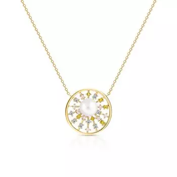 Серебряное шейное украшение с жемчугом и фианитами