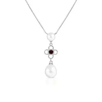 Серебряное шейное украшение с жемчугом и гранатами природными
