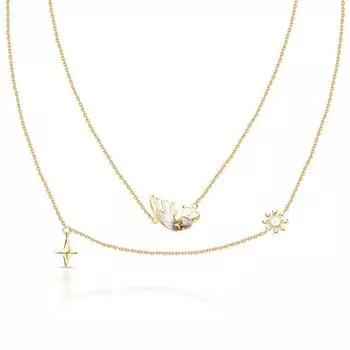 Серебряное шейное украшение с жемчугом и перламутром природным