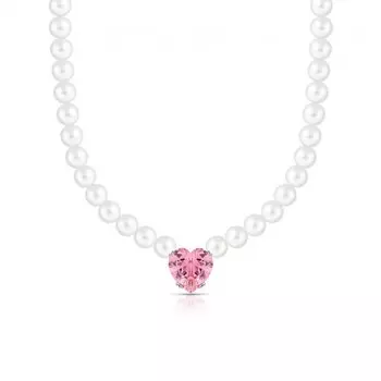 Серебряное шейное украшение с жемчугом синтетическим и фианитами