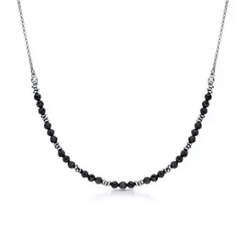 Серебряное шейное украшение со сталью, марказитами и шпинелями природными