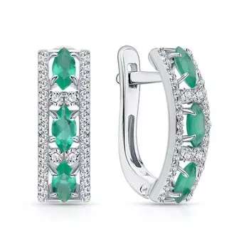 Серебряные серьги с агатом и фианитами