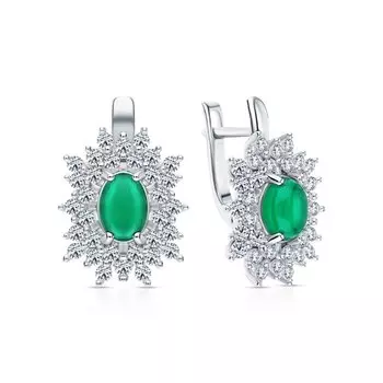 Серебряные серьги с агатом и фианитами