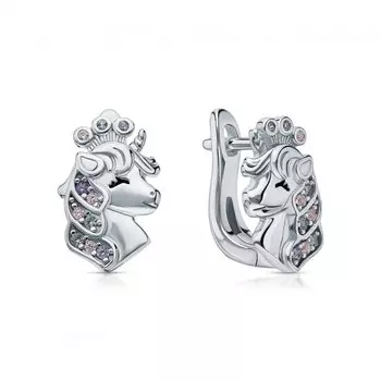 Серебряные серьги с эмалью, фианитами и со шпинелью синтетической